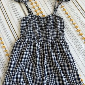 Old Navy Navy and White Checkered Shorts Romper